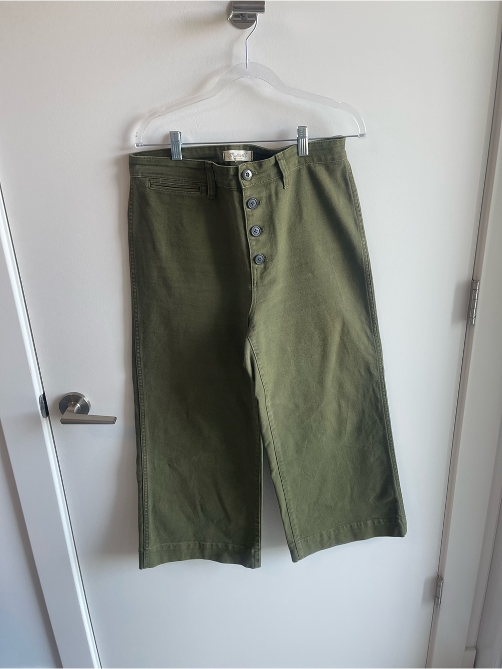 Madewell High-Rise Wide Leg Button-Front Pants in Olive Green